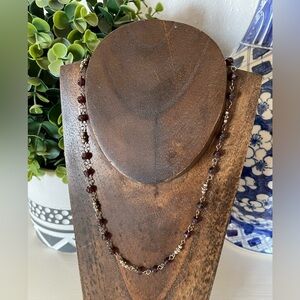Vintage Silpada Sterling Silver 925 Faceted Garnet Beaded Necklace 16"-18" N1053